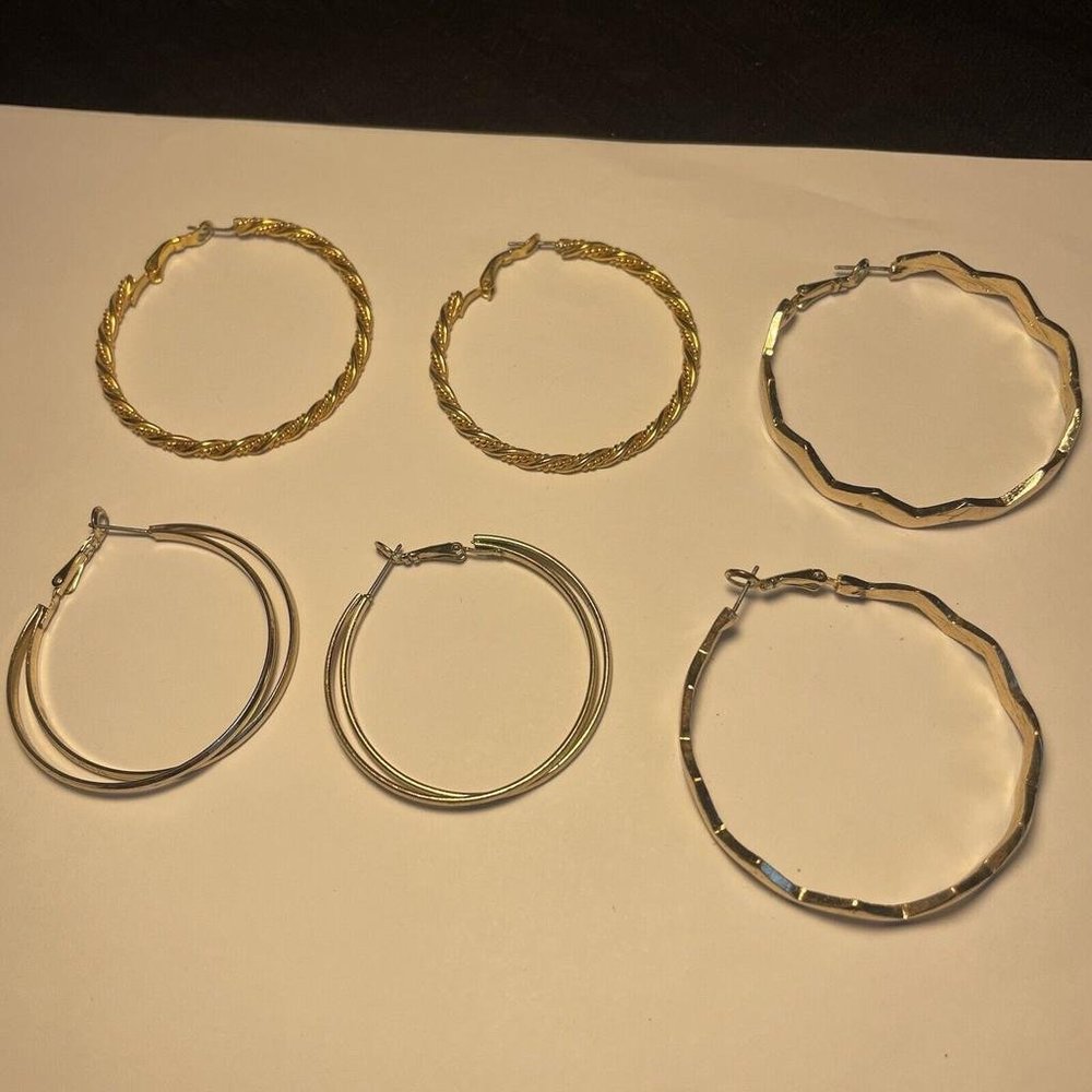 Lot Of 3 Gold Tone Costume Earrings Pierced Hoop Style Mix